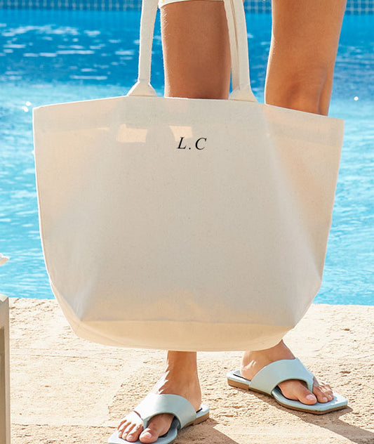 Initial Embroidered Cotton Beach Bag - maidbridal