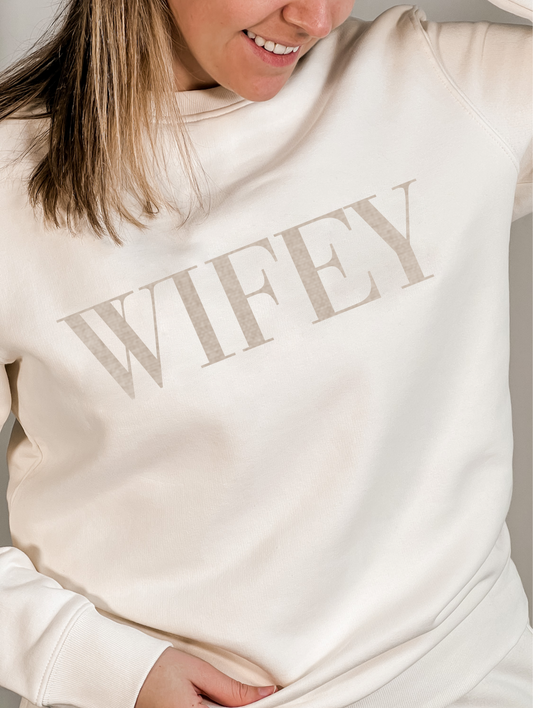 Bold Wifey Embroidered Sweatshirt in Ivory - maidbridal