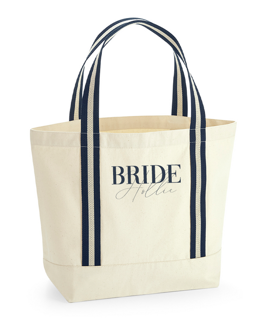 Bold Bride Tote Bag Navy with Name