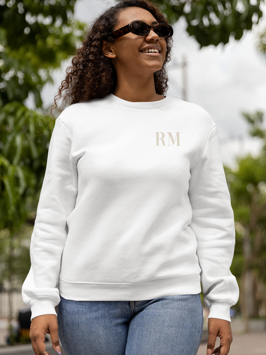 Bold Initial Embroidered Sweatshirt in White Maid Bridal