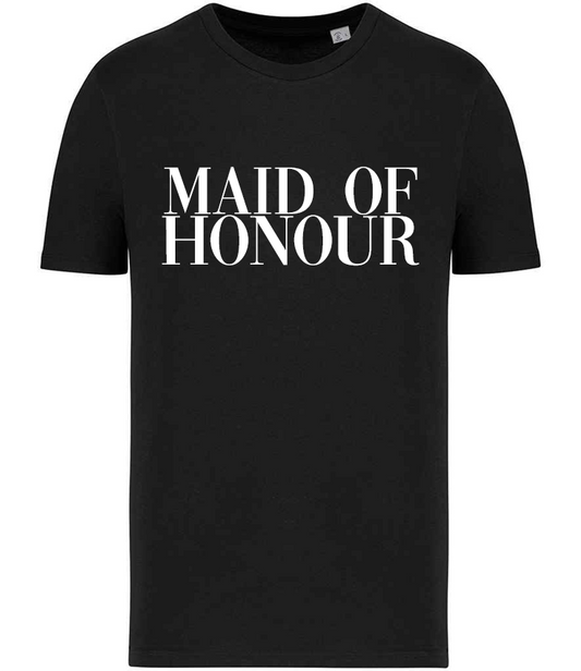 Signature Maid Of Honour Printed T-Shirt in Black/White Maid Bridal UK