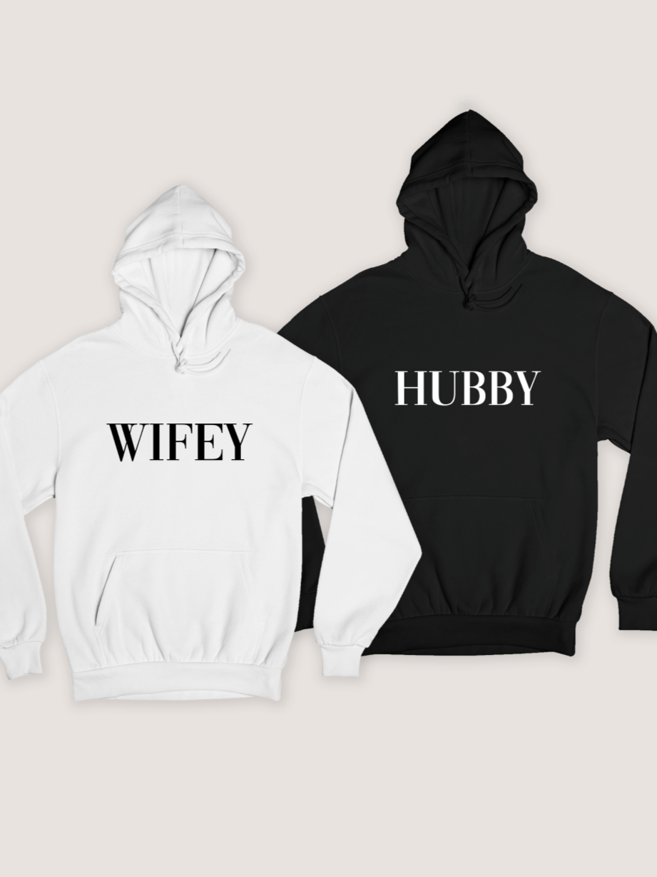 The Newlywed Bundle - Wifey & Hubby in White & Black husband and wife jumpers for just married couple