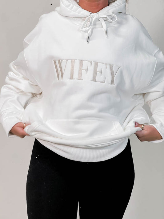 SAMPLE SALE - Bold Wifey Hoodie in White/Gold - 2XL - maidbridal