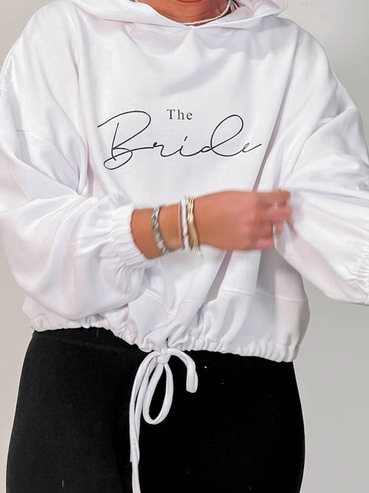 SAMPLE SALE - Bride Cropped Hoodie in White - S-M - maidbridal