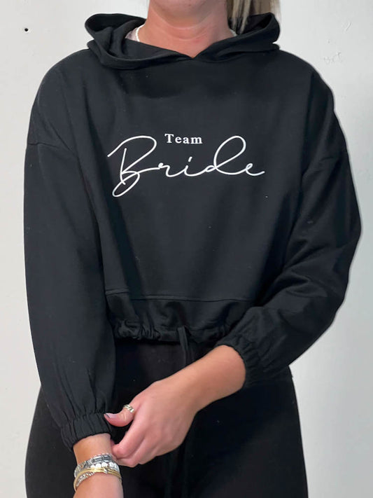 SAMPLE SALE - Team Bride Cropped Hoodie in Black - 2XS - maidbridal