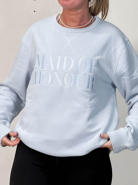 SAMPLE SALE - Bold Maid Of Honour Sweatshirt in Creamy Blue - M - maidbridal