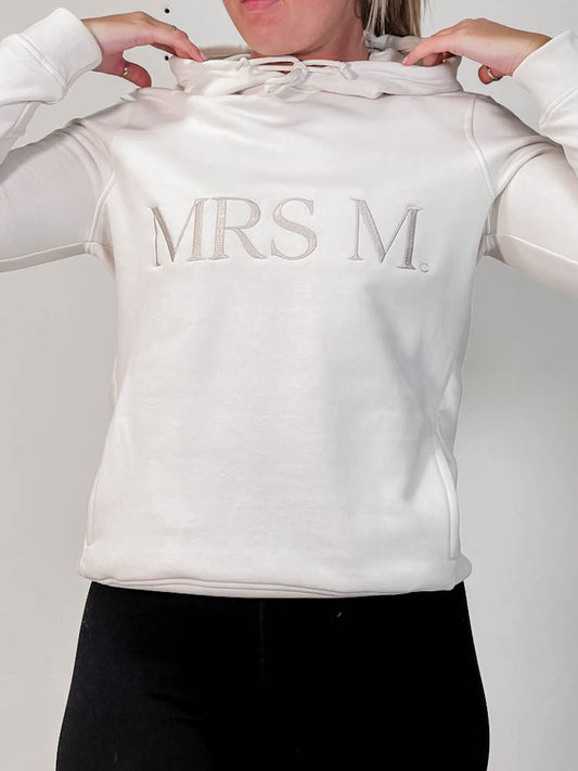 SAMPLE SALE - Bold Mrs M Hoodie in White Sand - Ladies S - maidbridal