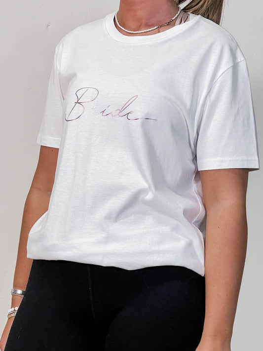 SAMPLE SALE - Metallic Bride T-Shirt in White/Rose Gold - M - maidbridal