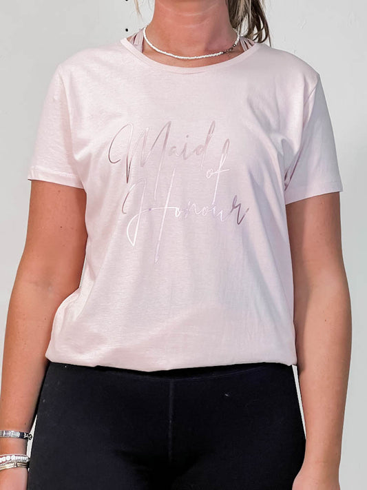 SAMPLE SALE - Metallic Maid Of Honour T-Shirt in Pink/Rose Gold - Ladies XL - maidbridal