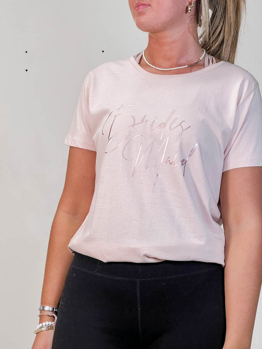 SAMPLE SALE - Metallic Bridesmaid T-Shirt in Pink/Rose Gold - Ladies XL - maidbridal