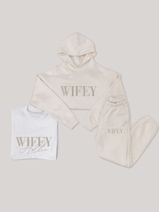 Wifey For Life Bundle Maid Bridal Wife Hoodie, wifey jogger sweatpants, wifey custom t-shirt bundle