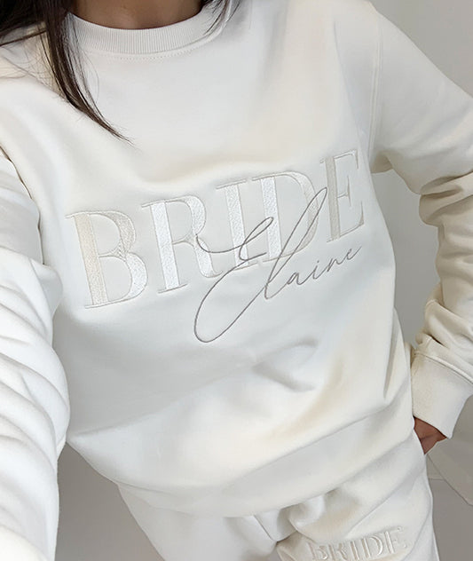 Bride Embroidered Sweatshirt in Ivory - maidbridal