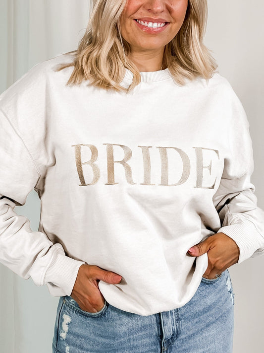 Bold Bride Embroidered Sweatshirt in White/Bronze Maid Bridal