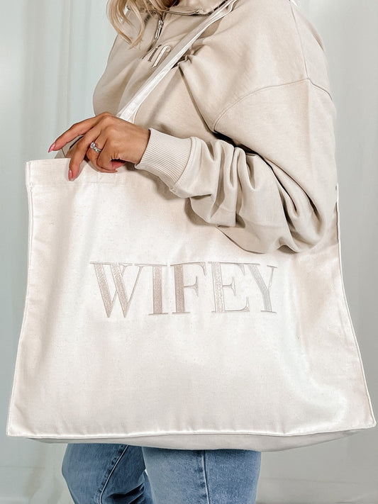 maid bridal wifey tote bag just married honeymoon beach bag